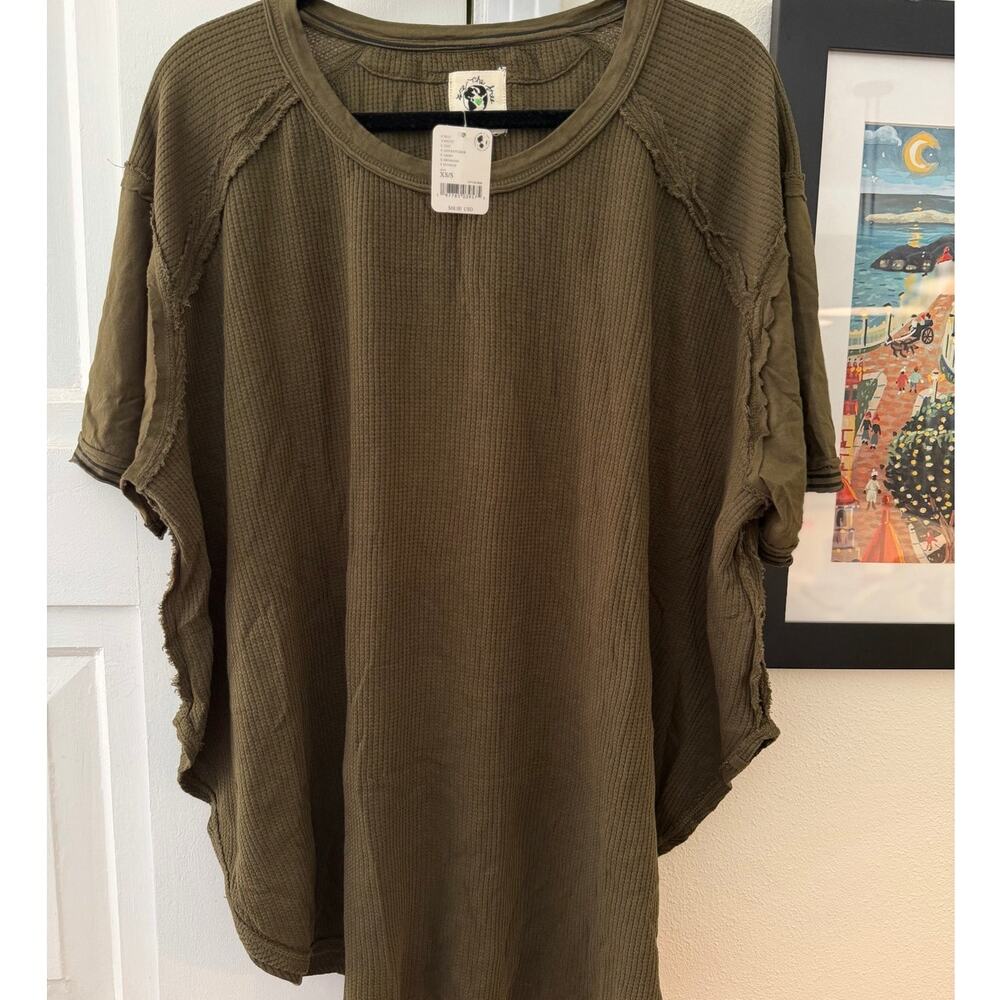 NEW Free people We the Free dark green waffle texture short sleeve tee size XS/S